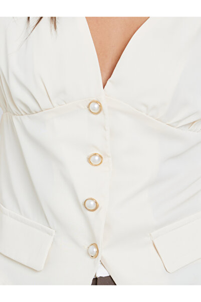 Styli V-Neck Buttoned Balloon Sleeve Tops