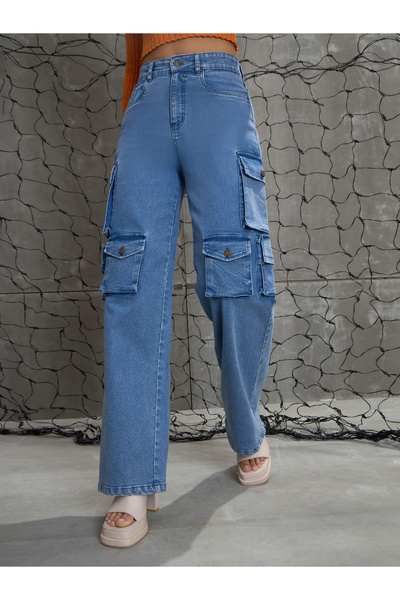 Sassafras By Styli بنطلون جينز نسائي عالي الخصر وجيوب متعددة