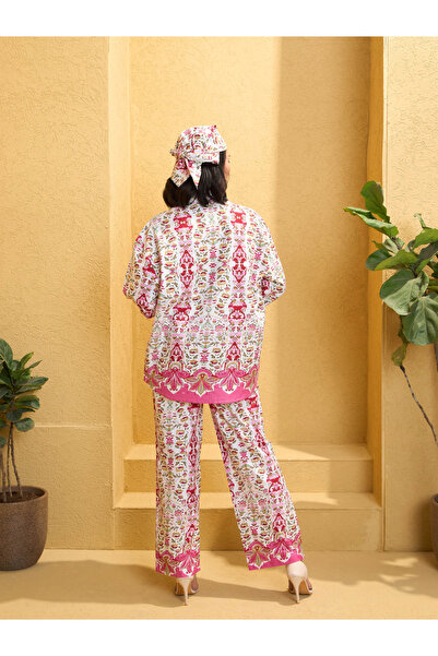 Sassafras By Styli Pink Floral Longline Shirt and Pants Co-Ords
