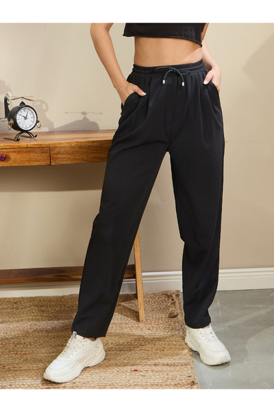 Sassafras By Styli Women Black Tapered Drawstring Joggers
