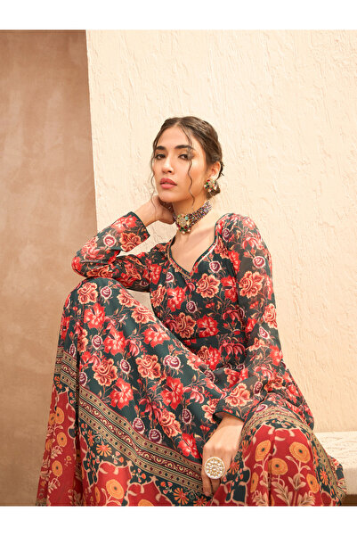 Sassafras By Styli Multi Floral Sweetheart Neck Anarkali Kurta