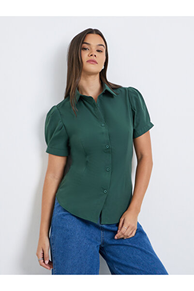 Styli Spread Collar Puff Sleeve Buttoned Shirt