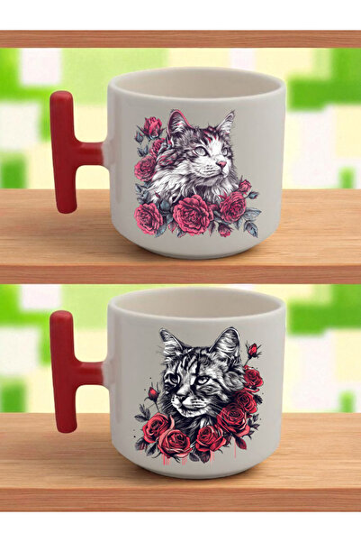 lili hediyelik كوب لاتيه مطبوع عليه زهور وقطط - هدية عيد الحب، هدايا عيد الميلاد
