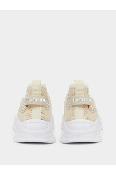 Take Two By Styli Beige Texture Lace Up Chunky Sneakers