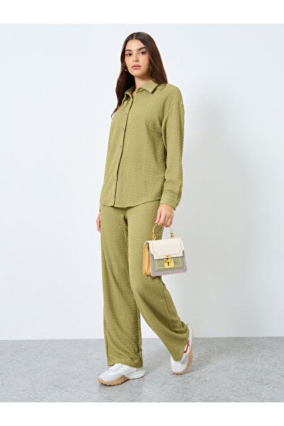 Styli Women Textured Longline Shirt and Pants Co-Ords