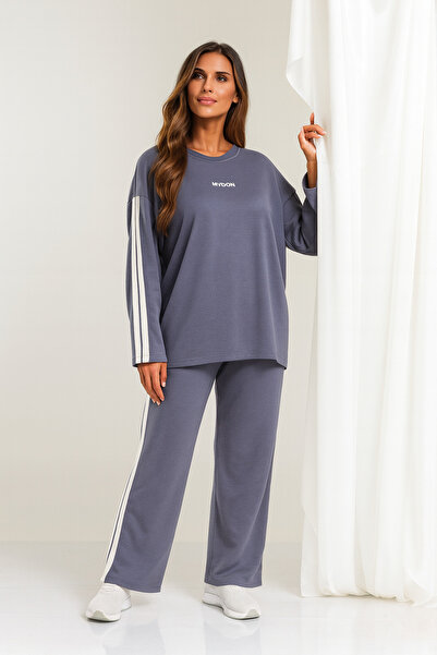 Mivoon Γυναικείο μεγάλο μέγεθος ριγέ μακρυμάνικο σετ από ύφασμα Modal στυλ Osho M-6XL