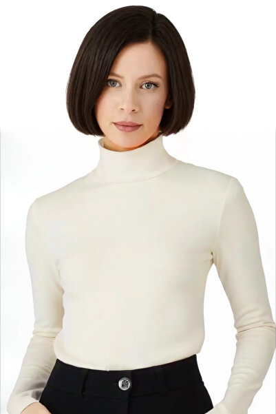 Hayalet Cotton Woven Lycra Turtleneck Long Sleeve Blouse Bodysuit
