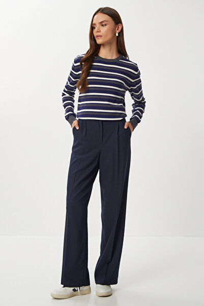 Lovelyİstanbul Pensli Pleated Polyviscose Trousers Lgp0021 Dark Blue