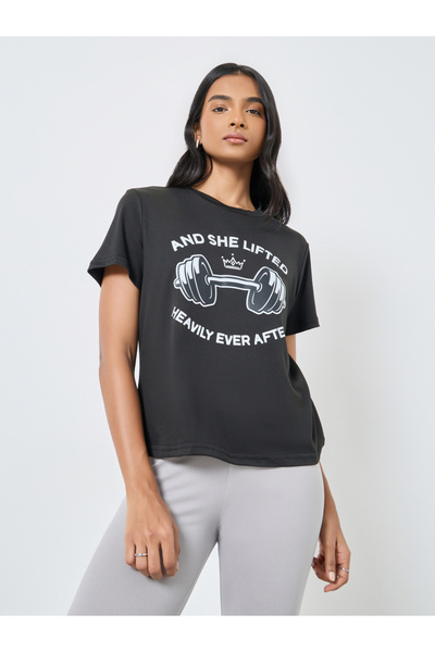 Take Two By Styli Women Black Graphic Print T-Shirt