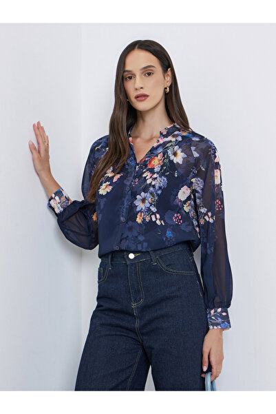 Styli Floral Print Balloon Sleeve Blouse