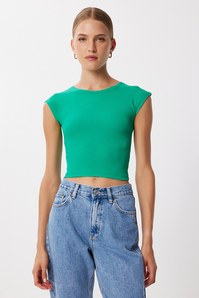 Lovelyİstanbul Βασική πλεκτή μπλούζα με κορδόνια LMX0122 ΠΡΑΣΙΝΗ