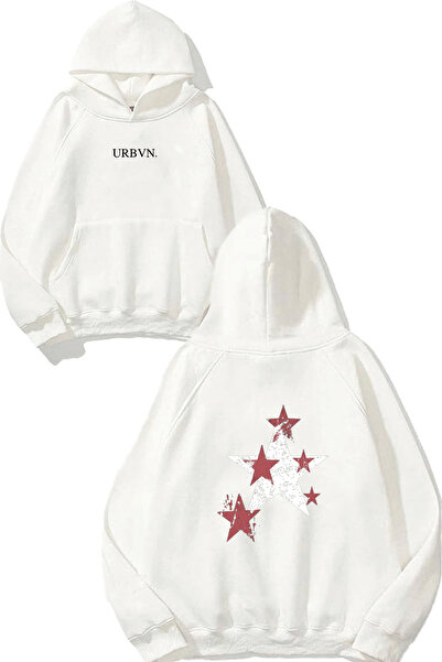 urbvn سويت شيرت أبيض كبير الحجم مطبوع بتصميم ستارس