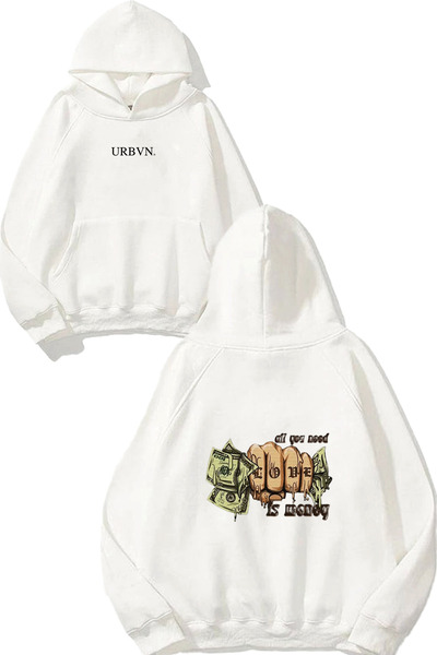 urbvn سويت شيرت أبيض كبير الحجم مطبوع عليه Need Money Design