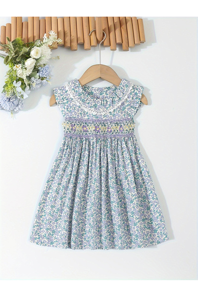 Styli Girls Blue Floral Smocked Dress