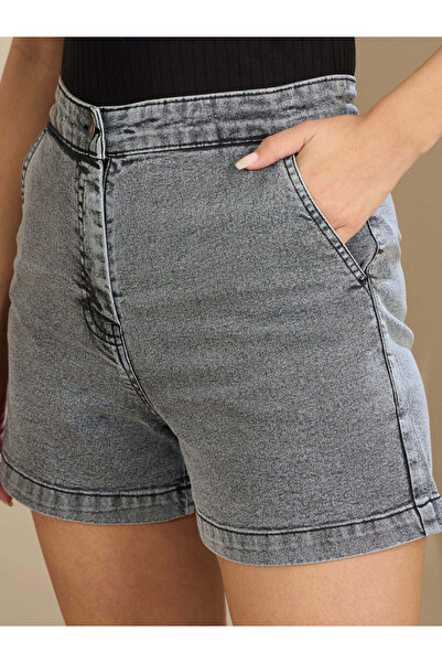 Sassafras By Styli Charcoal High Rise Denim Shorts