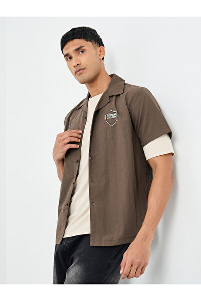 Styli Relaxed Fit Resort Collar Shirt with Print Detail