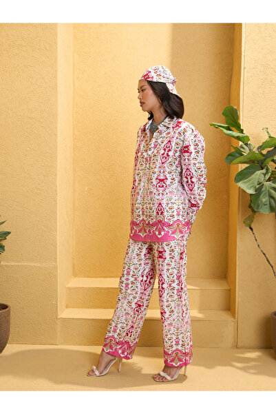Sassafras By Styli Pink Floral Longline Shirt and Pants Co-Ords