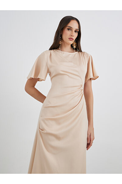 Styli Satin Gathered Detail A-Line Maxi Dress