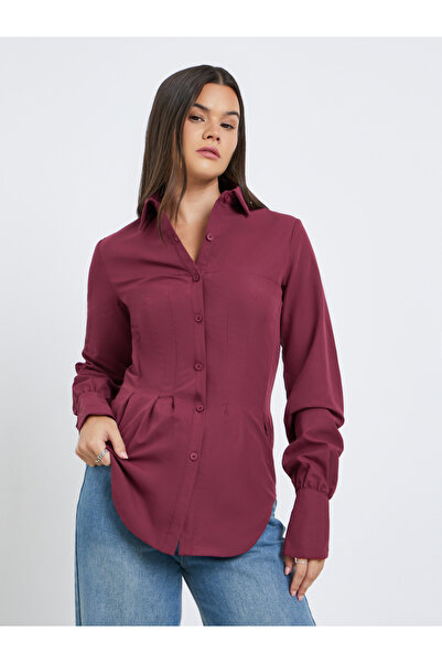 Styli Tailored Waist Buttoned Spread Collar Shirt