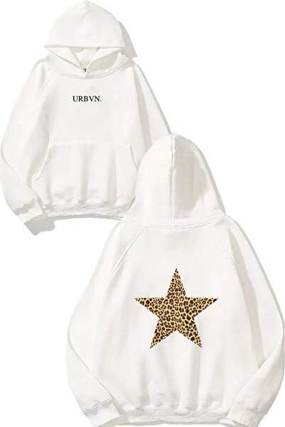 urbvn سويت شيرت أبيض كبير الحجم مطبوع عليه تصميم نجمة الفهد