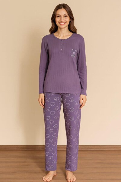 Pemilo Women's 05035 Long Sleeve 100% Cotton Interlock Pajama Set Smoked