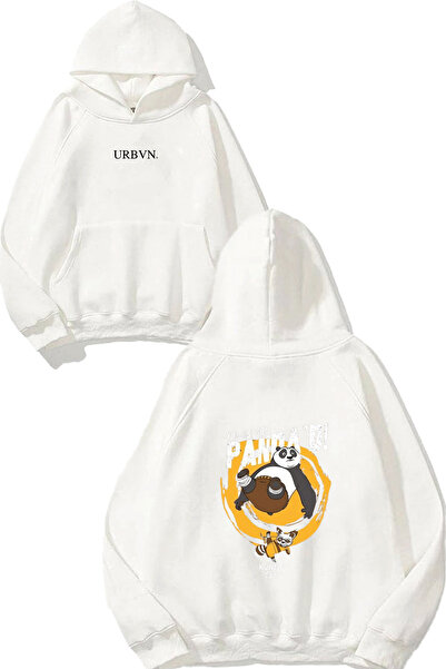 urbvn سويت شيرت أبيض كبير الحجم مطبوع بتصميم كونغ فو باندا