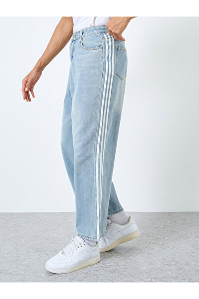 Styli بنطال جينز فضفاض متوسط ​​الارتفاع مع شريط جانبي