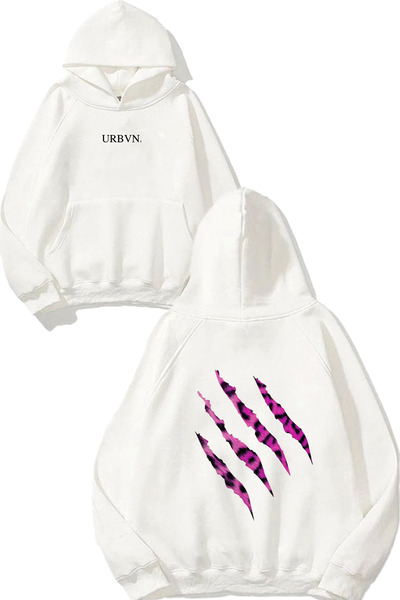 urbvn سويت شيرت أبيض كبير الحجم مطبوع عليه تصميم مخلب الفهد