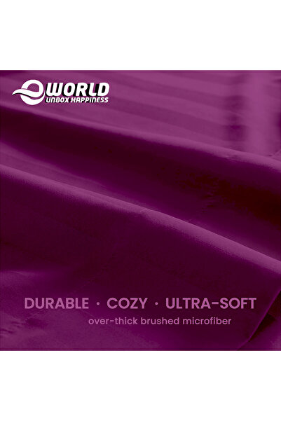 Eworld 4 Pcs King Size Dark Purple Striped Bedding Set, Microfiber Duvet Cover, Fitted Sheet & 2 Pillowcase