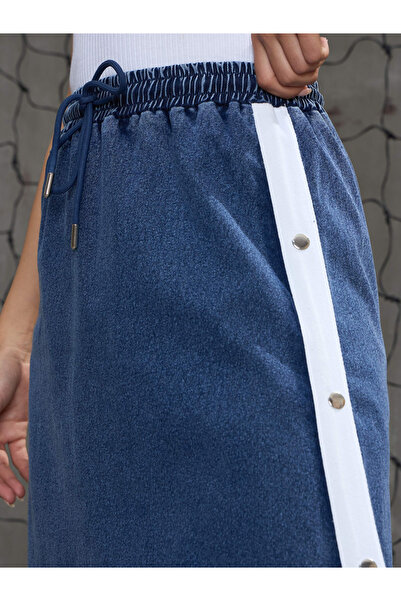 Sassafras By Styli Blue Contrast Tape Denim Maxi Skirt