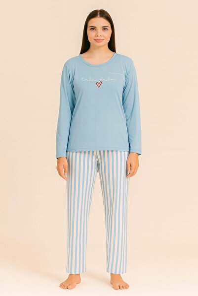 Pemilo Set pijama Milan cu mâneci lungi pentru femei 20281 ALBASTRU