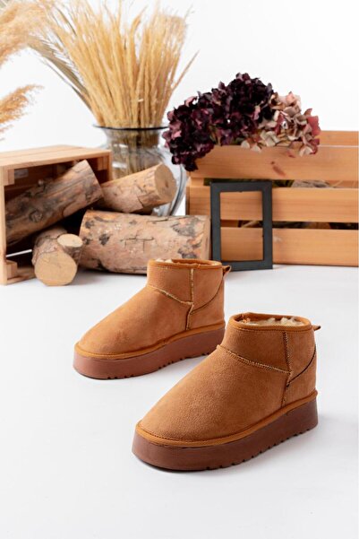 beelleshoe PANNA Mini Kadın TABA Süet İçi Tüylü Kısa Bot