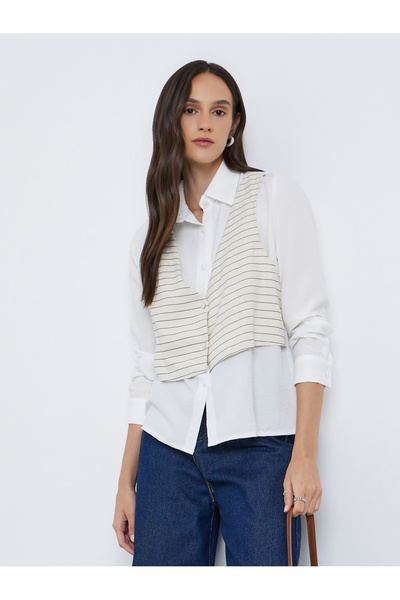 Styli Layered Striped Long Sleeve Buttoned Shirt