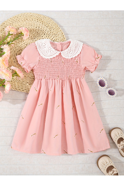 Styli Girls Cotton Floral Embroidery Dress