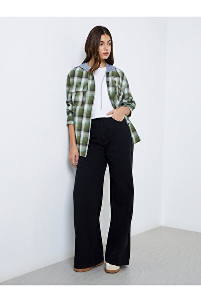 Take Two By Styli Women Green Checked Hooded Jacket