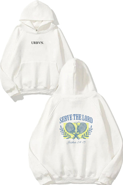 urbvn سويت شيرت أبيض كبير الحجم مطبوع عليه تصميم Serve The Lord