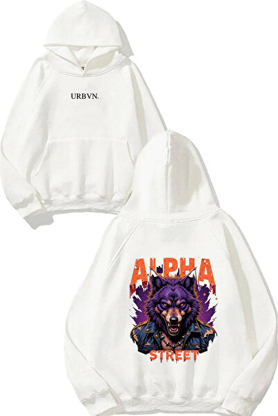 urbvn سويت شيرت أبيض كبير الحجم مطبوع عليه تصميم ألفا ستريت