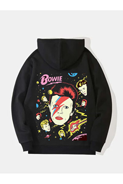 MAGORS سترة روك قطنية مطبوعة بأكمام طويلة من ديفيد باوي مكونة من 3 خيوط