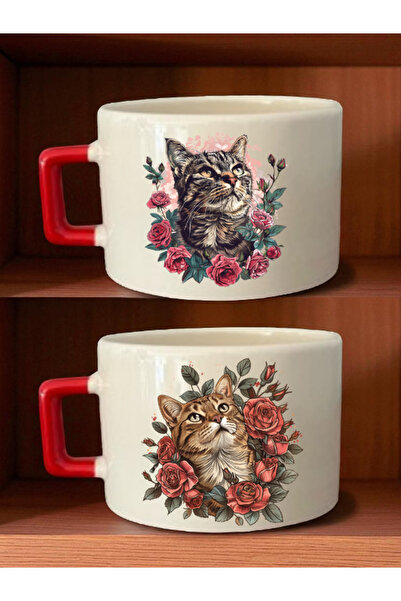 lili hediyelik Cat in Flowers Printed Coffee Cup - Teacher's Day Gifts, Souve...
