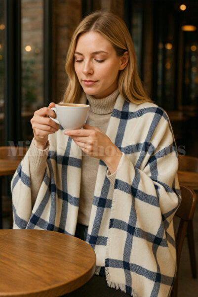 Mihos Γυναικείο χοντρό χειμωνιάτικο κασκόλ-σάλι-σάλι ώμου με καρό σχέδιο