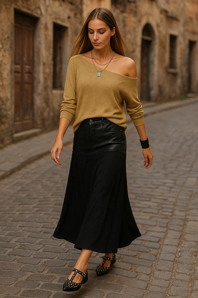 ibeeka Γυναικεία Ρούχα Νέας Σεζόν Μπλούζα με λαιμόκοψη σε χρώμα μπρονζέ με ανοιχτό χρυσό