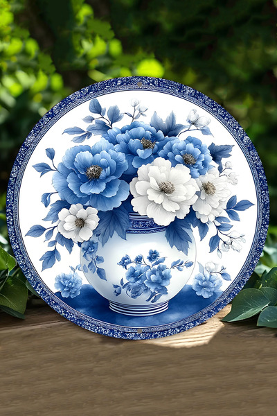 kutuTR Mavi Beyaz Çiçek Desenli UV Baskılı 3D GÜRÜNÜMLÜ MDF Duvar Süsü – 33x3...