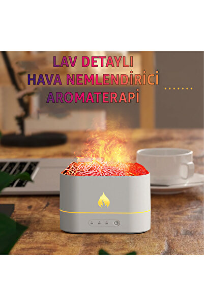 ROBEVE Işıklı Alev Efektli Aroma Difüzörü – 7 Renk RGB Alevli Hava Nemlendirici Buhar Makinesi