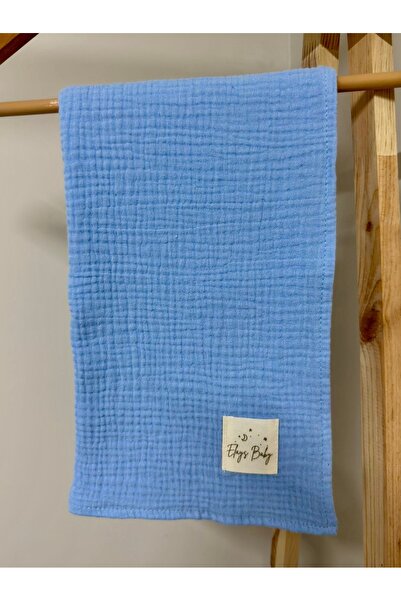 ElaysBaby Çift Kat %100 Pamuk Müslin Battaniye ve Örtü 70X70CM MAVİ