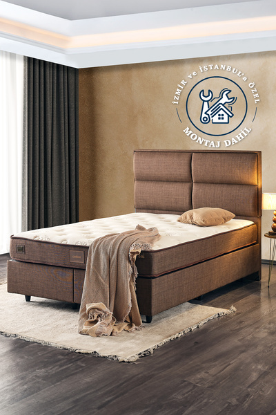 Niron Cotton No Turn Tek Kişilk Yatak Baza Başlık Seti %100 Pamuk Yatak Lüks Baza ve Başlık Takım