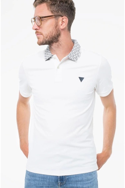 Guess Ανδρικό μπλουζάκι πόλο λευκό λεπτή εφαρμογή Lyle M5YP60K7O64-G018