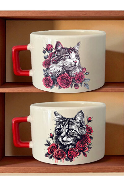 lili hediyelik كوب قهوة مطبوع عليه زهور وقطط - هدايا يوم المعلم، تذكارات وهدا...
