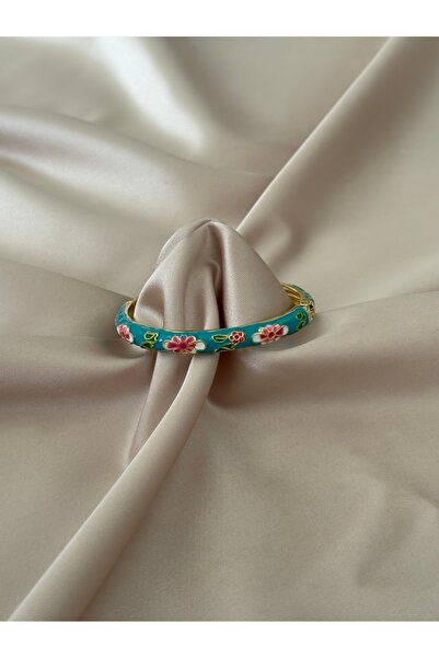 jewelerystore Kadın Çiçek Desenli Mineli Çelik Kelepçe/Bileklik