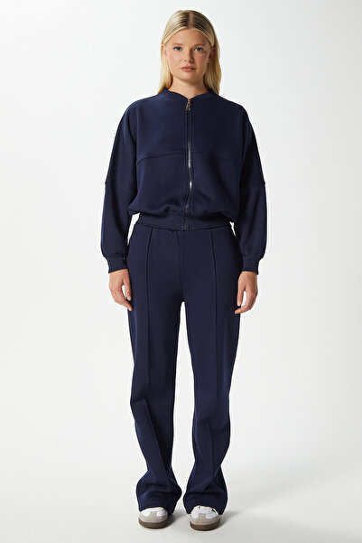 Ritnice Women's Darcy Oversize Fit Navy Blue Tracksuit Set with Fleece Inside