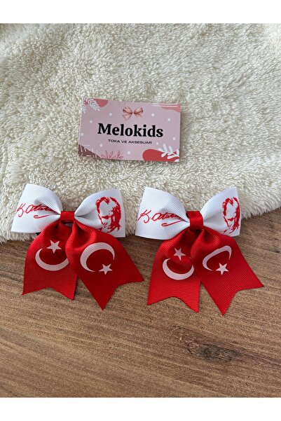 THE İLKİN TOKA April 23, October 29 Red-White Atatürk and Flag Ribbon Children's Buckle with 2 Clips